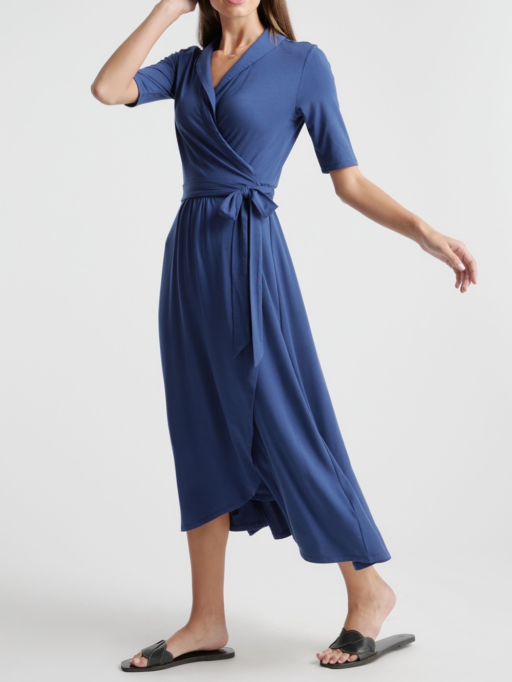 Quince Tencel Jersey Midi Wrap Dress Navy Blue Size Small